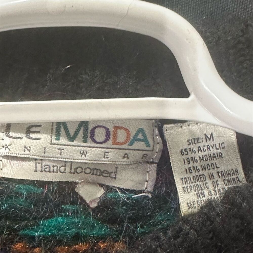 Vintage 80s Le Moda Women's M Multicolor Fair Isle Mohair Sweater - Picture 3 of 3